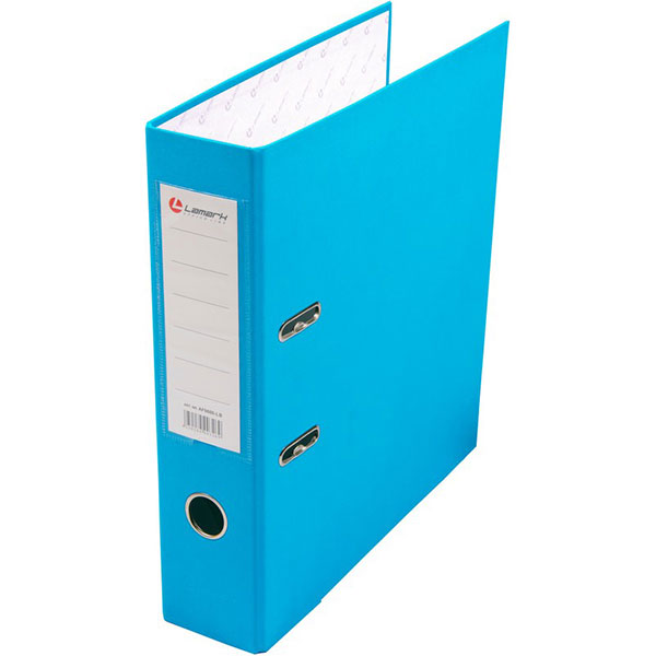 Регистратор A4, ширина корешка 80 мм, цвет голубой, Lamark, защита нижнего края папки, пластик