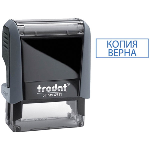 Штамп стандартный TRODAT, 4911, "Копия верна", оттиск 38*14 мм, цвет синий, корпус пластик, черный, Австрия