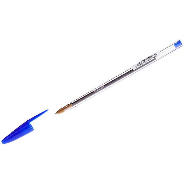 Ручка шариковая одноразовая BIC, "Cristal", цвет чернил синий, толщина линии письма 0,4 мм, прозрачный, Франция