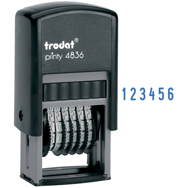 Нумератор TRODAT, 4836, 6-разрядный, размер шрифта 3,8 мм, мини, оттиск синий, в комплекте: сменная подушка, Австрия