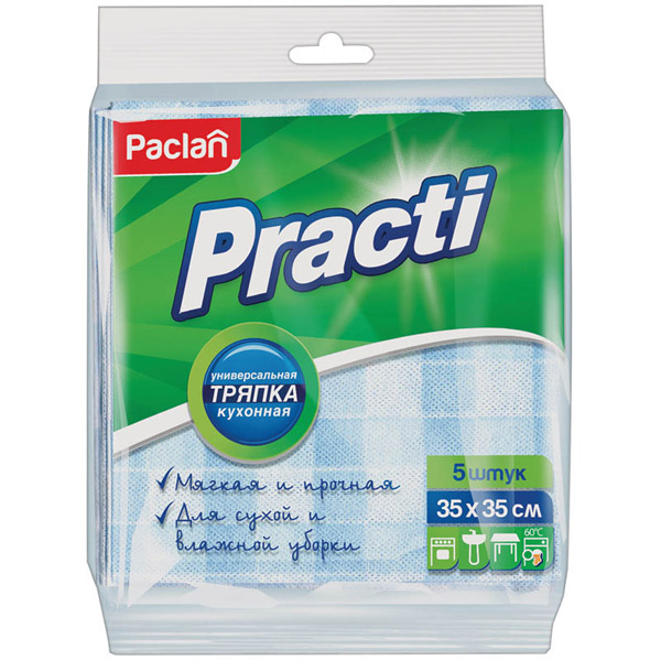Салфетка хозяйственная универсальная, 35*35 см, в упаковке   5 шт., вискоза, Paclan, "Practi"