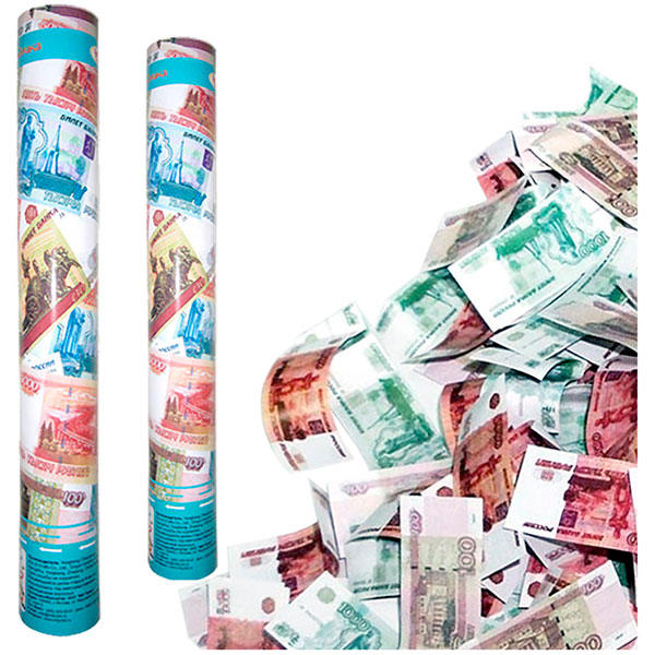 Хлопушка пневматическая, Поиск, "Рублевый бум", 38 см, металлическая туба, шуточные деньги, Китай