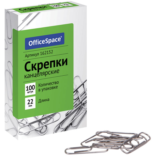 Скрепки 22 мм, OfficeSpace, форма овальная, комплект 100 шт., Россия