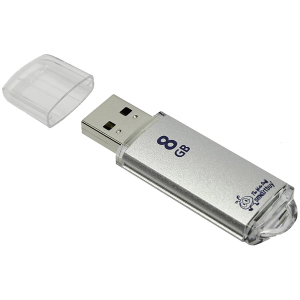 Флеш-диск   8 Gb, SmartBuy, "V-Cut", USB 2,0, скорость записи до  5 Мб/с, скорость чтения до  15 Мб/c, серебристый, 59*17,5*8 мм, Тайвань