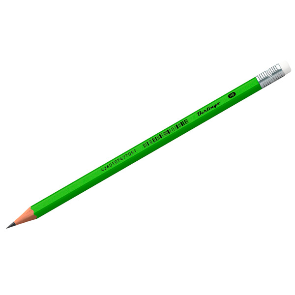 Карандаш Berlingo, "Office Soft", с ластиком, заточенный, HB (ТМ), шестигранный, светло-зеленый, Китай