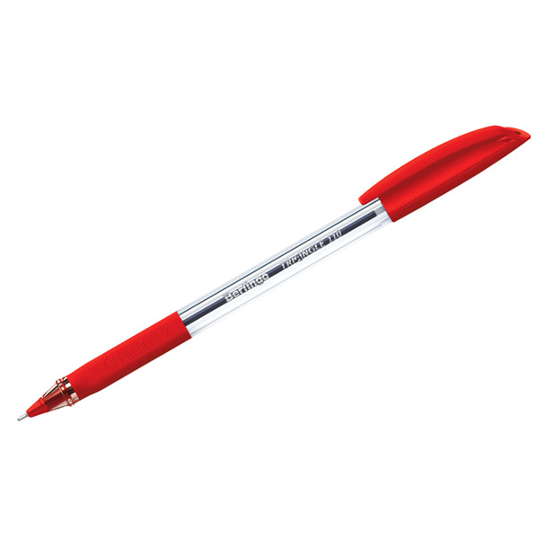 Ручка шариковая одноразовая Berlingo, цвет чернил красный, толщина линии письма 0,5 мм, корпус пластик, прозрачный, наличие резиновой манжетки, Индия
