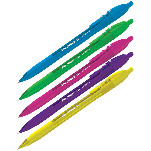 Ручка шариковая автоматическая одноразовая Berlingo, "Triangle 110 RT Color", цвет чернил синий, на масляной основе, игольчатый наконечник, толщина линии письма 0,5 мм, корпус пластик, ассорти