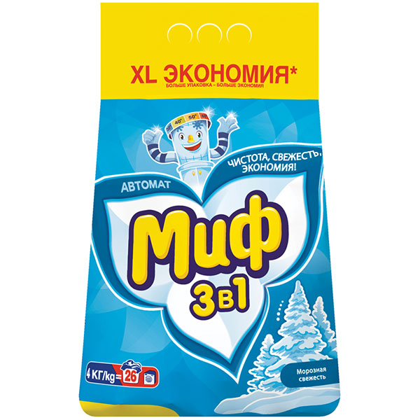 Стиральный порошок Миф, автомат,  4,0 кг, "Морозная свежесть", Россия