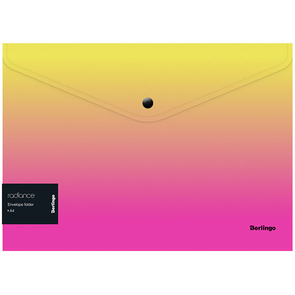 Папка-конверт с кнопкой A4, непрозрачный пластик, цвет желтый/розовый градиент, плотность 180 мкм, Berlingo, "Radiance", Китай