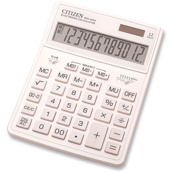 Калькулятор наст. 12 разр., CITIZEN SDC-444XRWHE, расчет наценки, двойное питание, две памяти, 204х155мм, БЕЛЫЙ