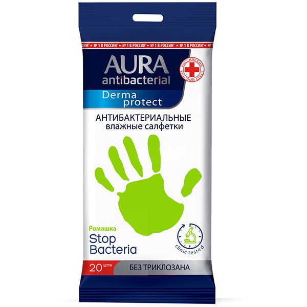 Салфетки влажные Антибактериальные, спиртовые, AURA, "Derma Protect", упаковка цефленовый пакет big-pack с крышкой