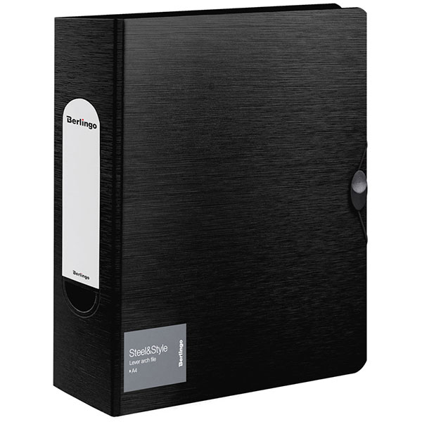 Регистратор A4, ширина корешка 80 мм, цвет черный, корешок черный, Berlingo, "Steel&Style", полипропилен, в упаковке 1 шт., Китай