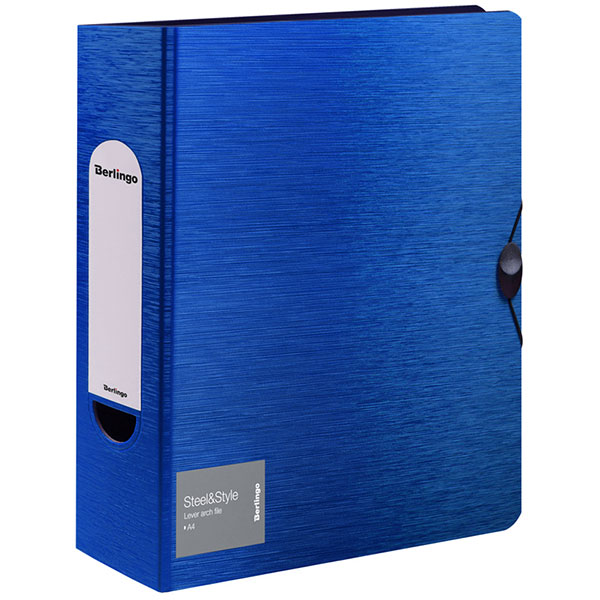 Регистратор A4, ширина корешка 80 мм, цвет синий, корешок синий, Berlingo, "Steel&Style", полипропилен, в упаковке 1 шт., Китай