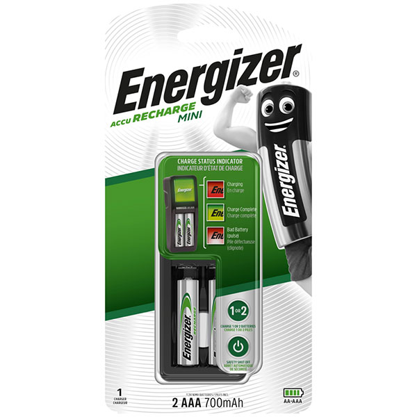 Зарядное устройство Energizer, Mini Charger, для 2-х аккумуляторов, AA, AAA, (в комплекте 2 аккумул. AAA), Китай