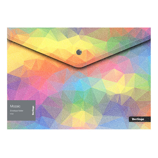 Папка-конверт с кнопкой A4, непрозрачный пластик, цвет рисунок, плотность 180 мкм, Berlingo, "Mozaic", Китай