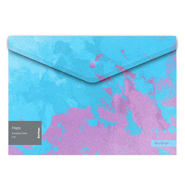 Папка-конверт с кнопкой A4, непрозрачный пластик, цвет голубой/сиреневый, плотность 180 мкм, Berlingo, "Haze", Китай