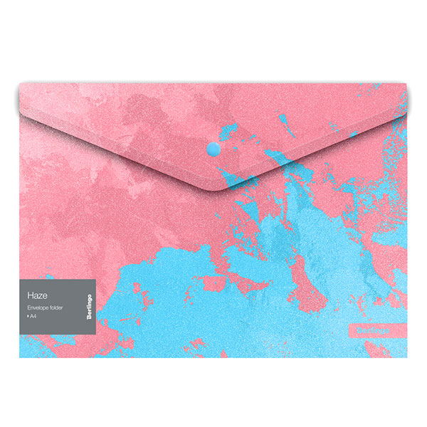 Папка-конверт с кнопкой A4, непрозрачный пластик, цвет розовый/голубой, плотность 180 мкм, Berlingo, "Haze", Китай