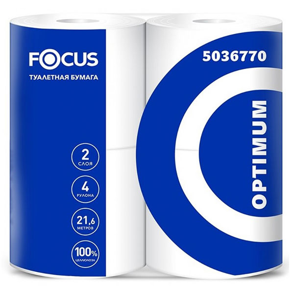 Туалетная бумага 2-сл,  4 рул, Focus, "Optimum", 5036770, 22 м, цвет белый, Россия