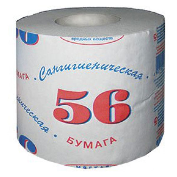 Туалетная бумага 1-сл, Сангигиеническая, "56", 56 м, цвет белый, Россия