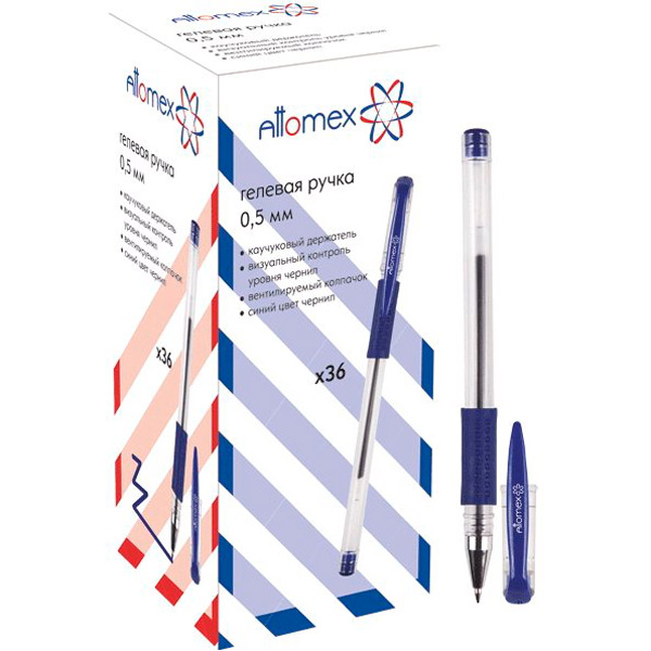 Ручка гелевая ATTOMEX, цвет чернил синий, толщина линии письма 0,5 мм, Китай