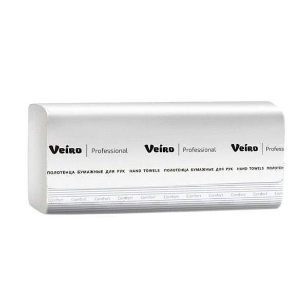 Полотенца бум.  H3, 1-сл,   1пач*250л, VEIRO Professional  V1-250, 21*21,6см, V-слож, белые