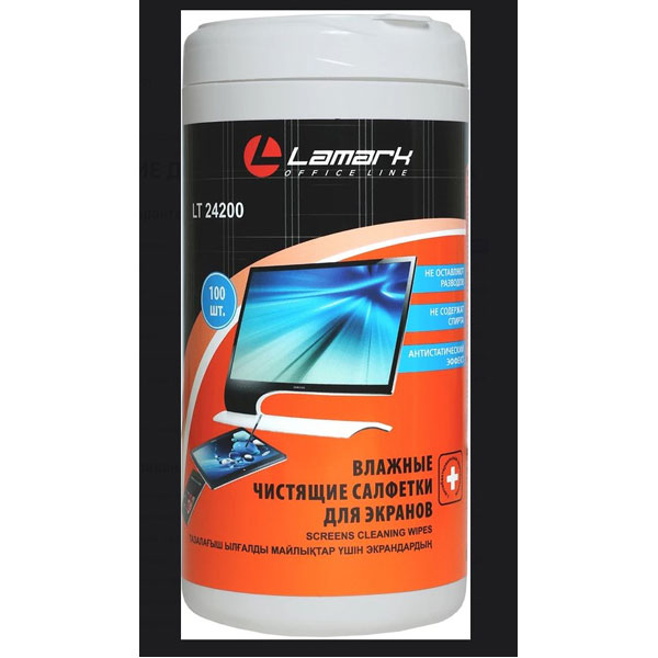 Салфетки д/экранов, LAMARK LT 24200, туба, 100шт, влажные, 150*130мм, нетканый материал