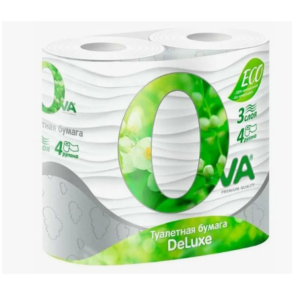 Бумага туалетная 3-сл,  4рул, OVA, по 16,75м, белая, с тиснением, арт. 000848