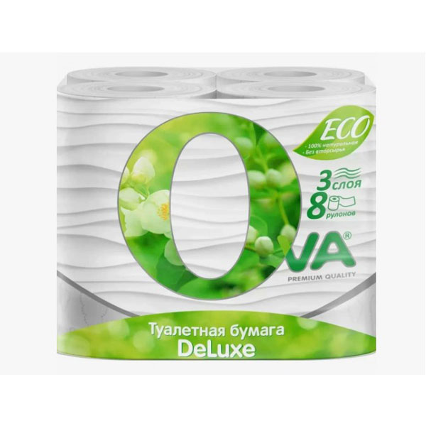 Бумага туалетная 3-сл,  8рул, OVA, по 16,75м, белая, с тиснением, арт. 001173