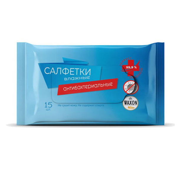 Салфетки влаж, антибакт,  15шт/уп, EVERYDAY Dr.Waxon, без спирта, с мягкой крышкой