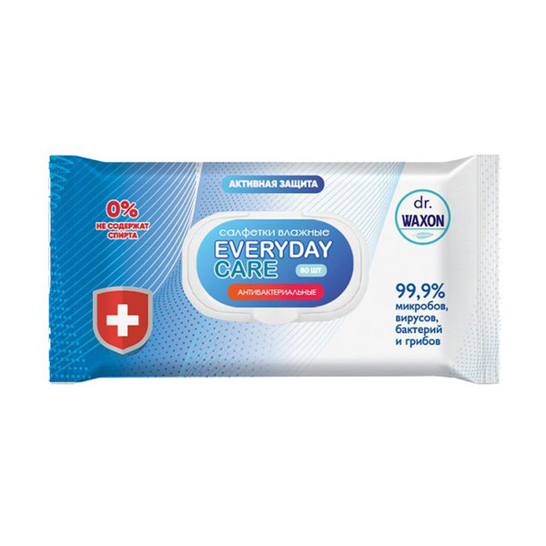 Салфетки влаж, антибакт,  80шт/уп, EVERYDAY CARE Dr.Waxon, без спирта, с клапаном