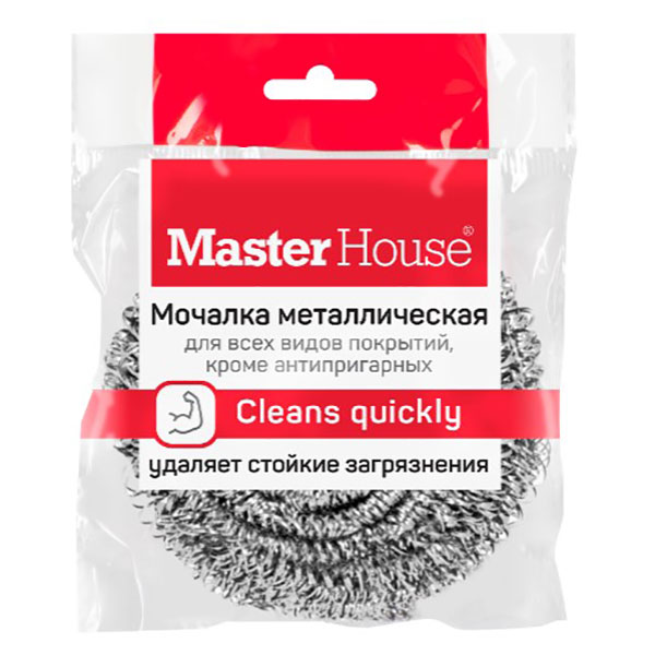 Мочалка для посуды металлическая спиральная, Master House, "Мой", 15 г, в упаковке  1 шт., 60234