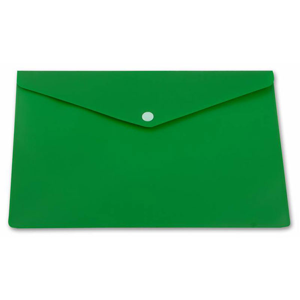 Папка-конверт с кнопкой A4, непрозрачный пластик, цвет зеленый, плотность 180 мкм, БЮРОКРАТ, PK803ANGRN, Россия