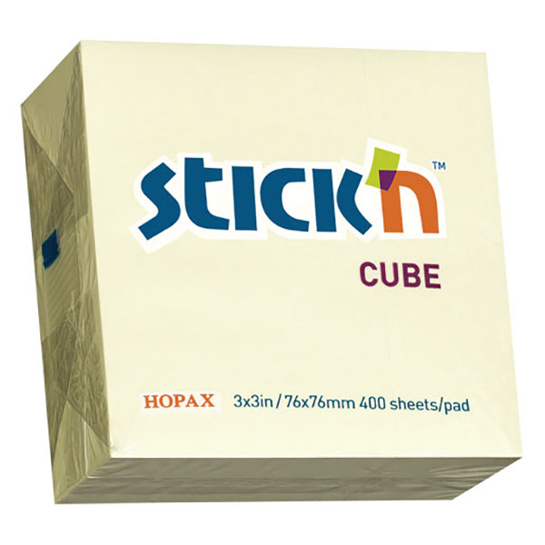Куб с клейким слоем 76*76 мм, 400 листов, желтый пастель, HOPAX, Stick`n, 21072, Россия