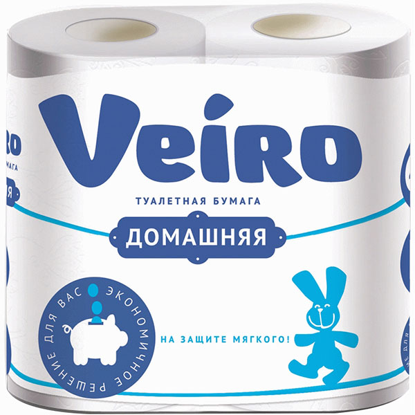 Туалетная бумага 2-сл,  4 рул, Veiro, "Домашняя", 1с24, 15 м, цвет белый, Россия